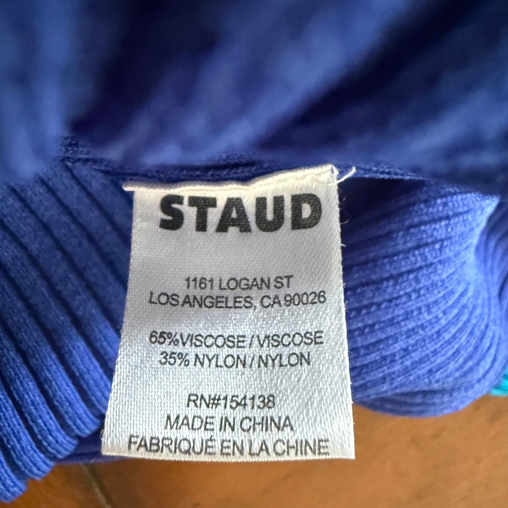 STAUD Blue White Colorblock Stripe Sleeveless V-Neck Dana Midi Dress Size Medium - Picture 7 of 8